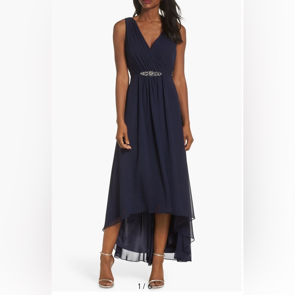 Eliza J Navy Embellished High Low Dress, Size 2